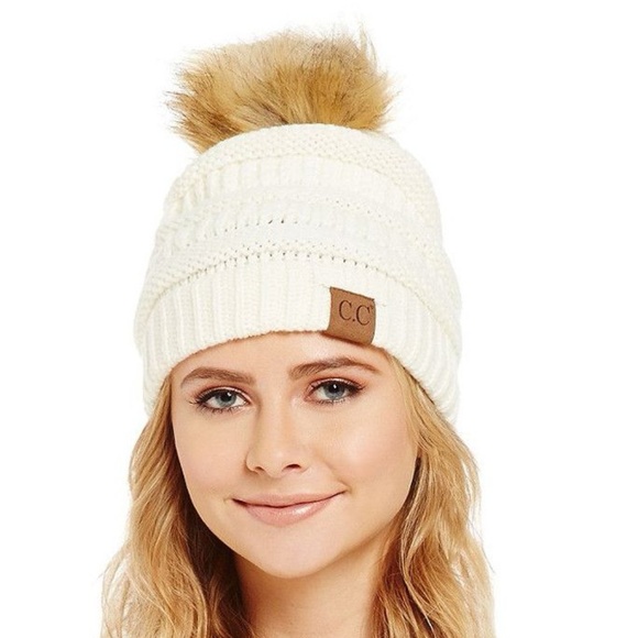 Pom Fur Beanie LAST 3 - Picture 2 of 3